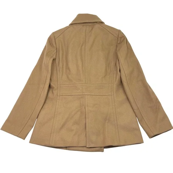 VTG J.Crew Double Breasted Pea Coat Camel Tan Wool Thinsulate Insulated Womens M - Picture 2 of 11